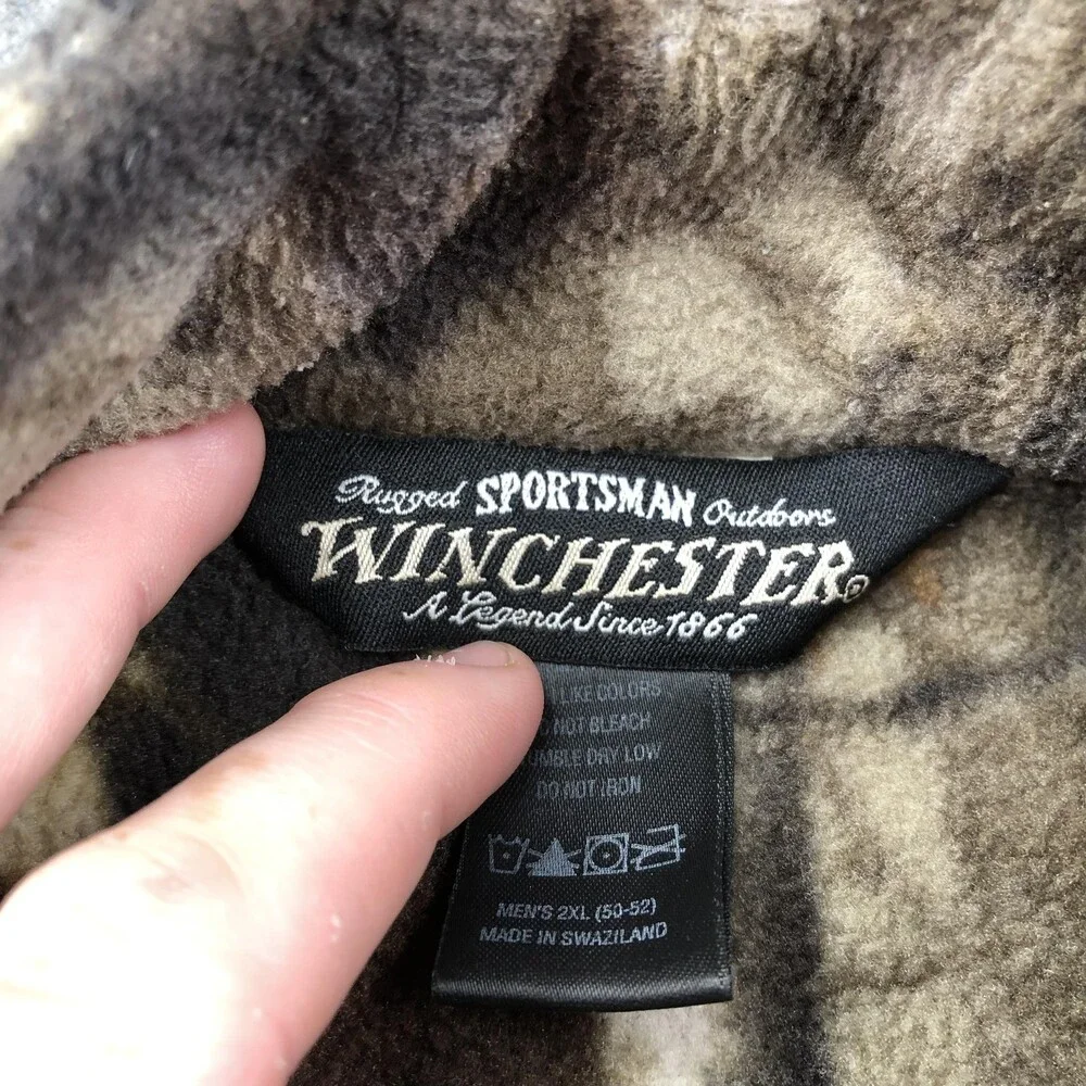 Winchester Jacket Mens 2XL Brown Camouflage Fleece Full Zip Hunting Outdoor